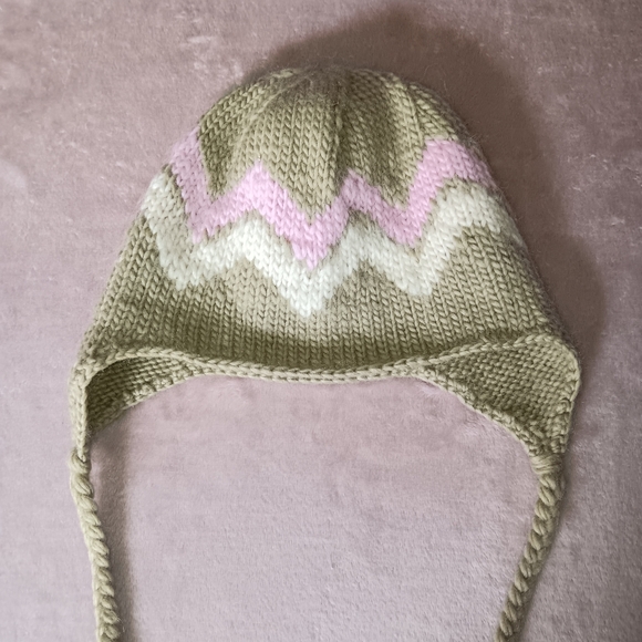 Burton 100% Wool Child's Tan Pink Cream Winter Hat With Braids OSFA - Picture 5 of 9